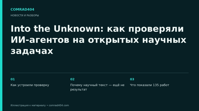 Into the Unknown: как проверяли ИИ-агентов на открытых научных задачах. Тематическая карточка Comrad404.