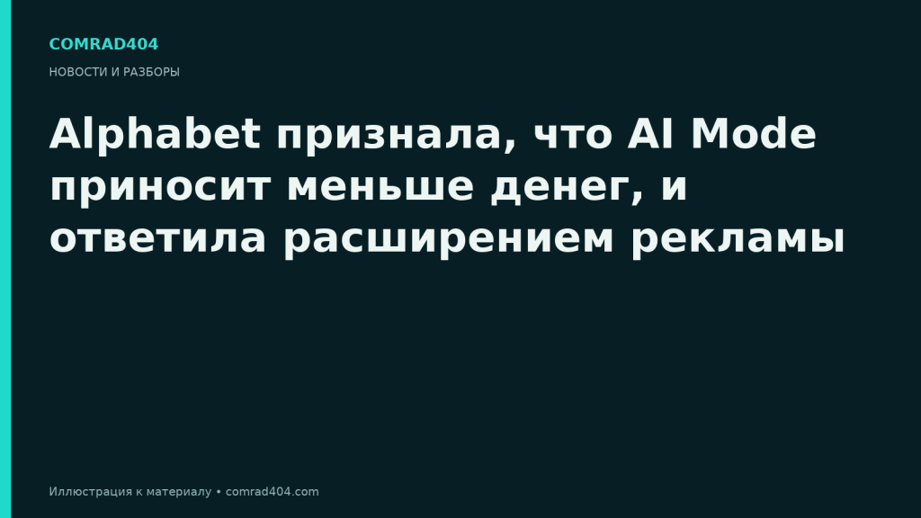 Alphabet признала, что AI Mode приносит меньше денег, и ответила расширением рекламы. Тематическая карточка Comrad404.