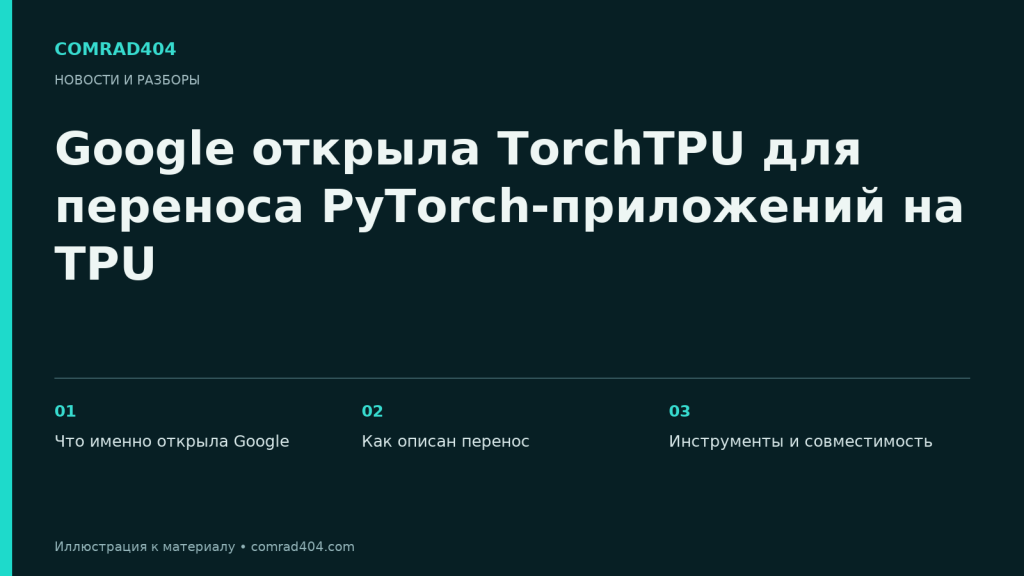 Google открыла TorchTPU для переноса PyTorch-приложений на TPU. Тематическая карточка Comrad404.