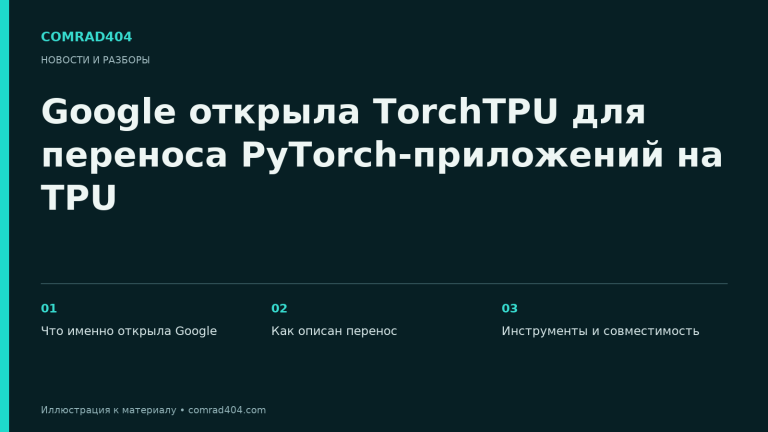 Google открыла TorchTPU для переноса PyTorch-приложений на TPU. Тематическая карточка Comrad404.