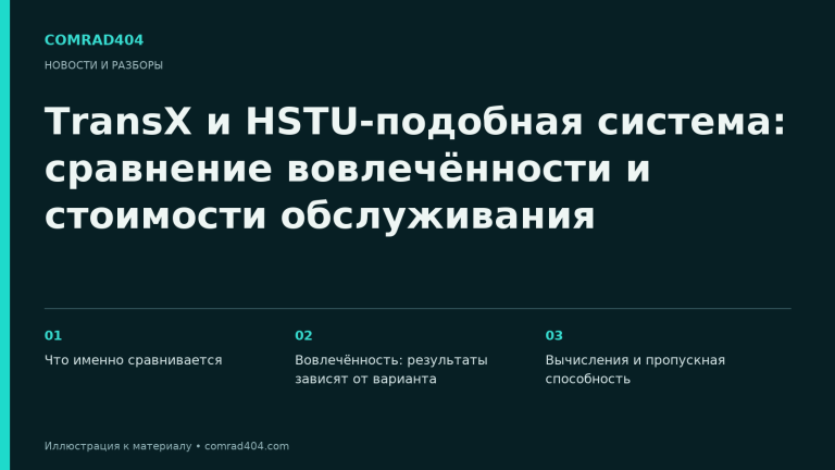 TransX и HSTU-подобная система: сравнение вовлечённости и стоимости обслуживания. Тематическая карточка Comrad404.