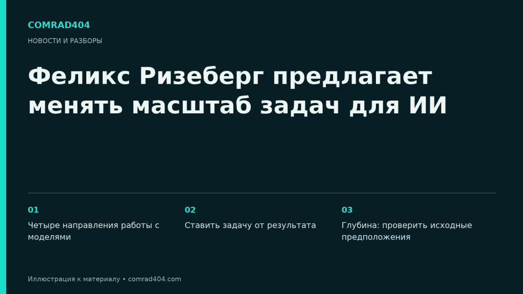 Феликс Ризеберг предлагает менять масштаб задач для ИИ. Тематическая карточка Comrad404.
