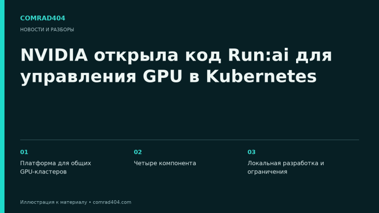 NVIDIA открыла код Run:ai для управления GPU в Kubernetes. Тематическая карточка Comrad404.