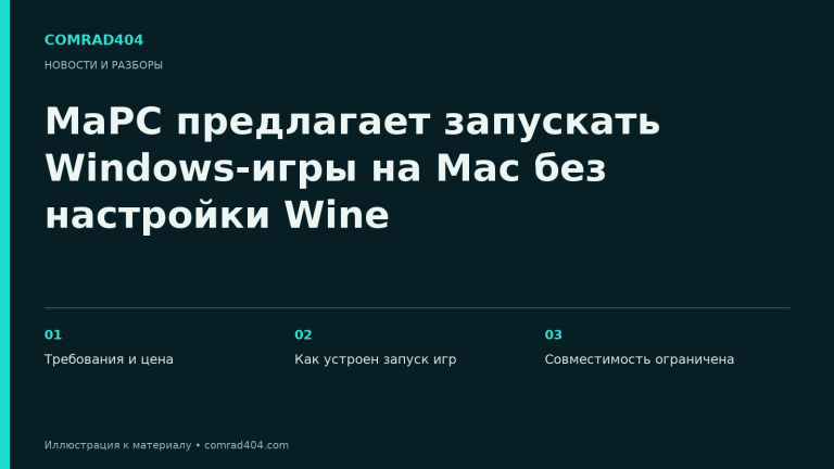 MaPC предлагает запускать Windows-игры на Mac без настройки Wine. Тематическая карточка Comrad404.