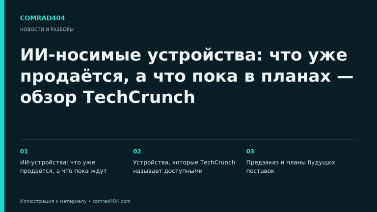 ИИ-носимые устройства: что уже продаётся, а что пока в планах — обзор TechCrunch. Тематическая карточка Comrad404.