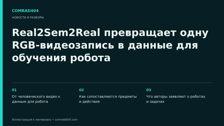 Real2Sem2Real превращает одну RGB-видеозапись в данные для обучения робота. Тематическая карточка Comrad404.