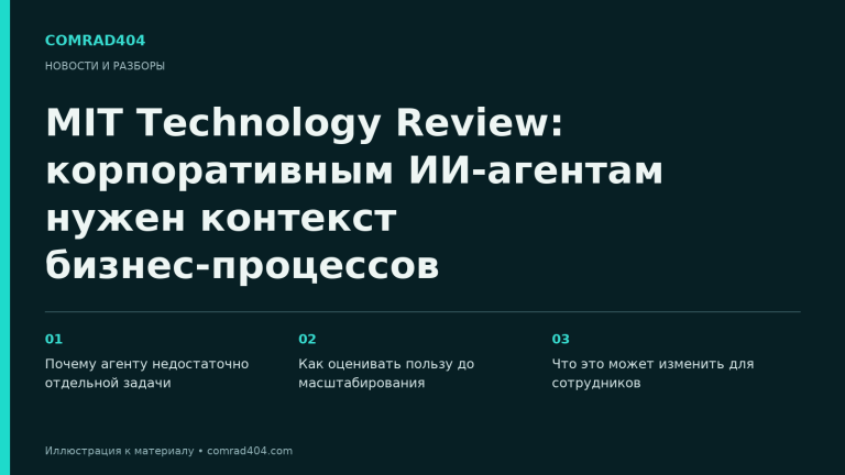 MIT Technology Review: корпоративным ИИ-агентам нужен контекст бизнес-процессов. Тематическая карточка Comrad404.
