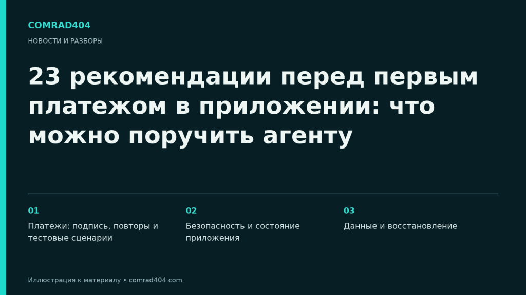 23 рекомендации перед первым платежом в приложении: что можно поручить агенту. Тематическая карточка Comrad404.