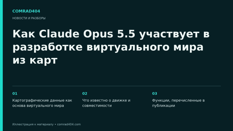 Как Claude Opus 5.5 участвует в разработке виртуального мира из карт. Тематическая карточка Comrad404.