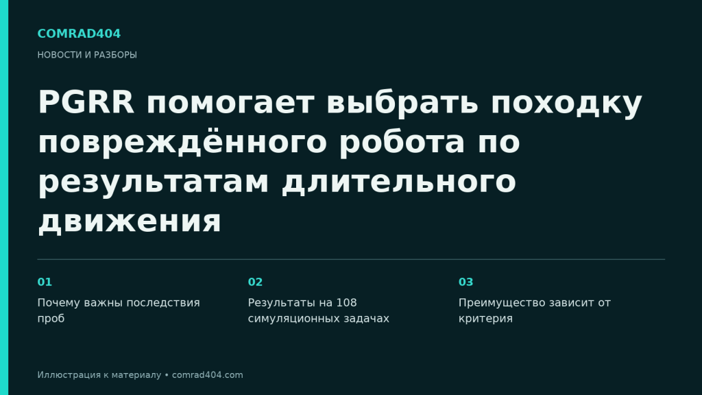 PGRR помогает выбрать походку повреждённого робота по результатам длительного движения. Тематическая карточка Comrad404.