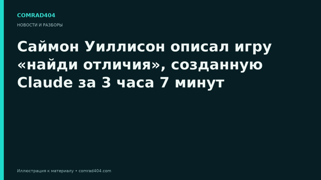Саймон Уиллисон описал игру «найди отличия», созданную Claude за 3 часа 7 минут. Тематическая карточка Comrad404.