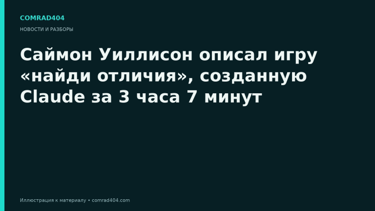 Саймон Уиллисон описал игру «найди отличия», созданную Claude за 3 часа 7 минут. Тематическая карточка Comrad404.
