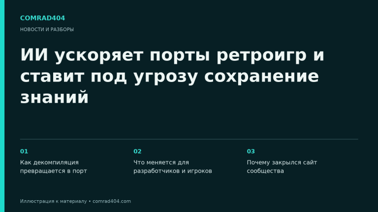 ИИ ускоряет порты ретроигр и ставит под угрозу сохранение знаний. Тематическая карточка Comrad404.