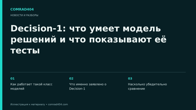 Decision-1: что умеет модель решений и что показывают её тесты. Тематическая карточка Comrad404.