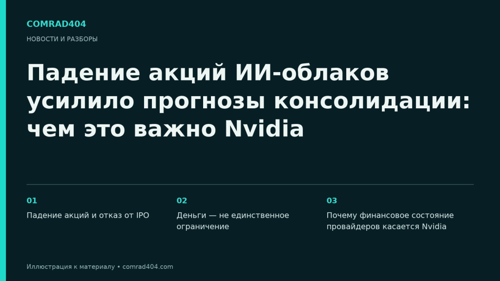 Падение акций ИИ-облаков усилило прогнозы консолидации: чем это важно Nvidia. Тематическая карточка Comrad404.