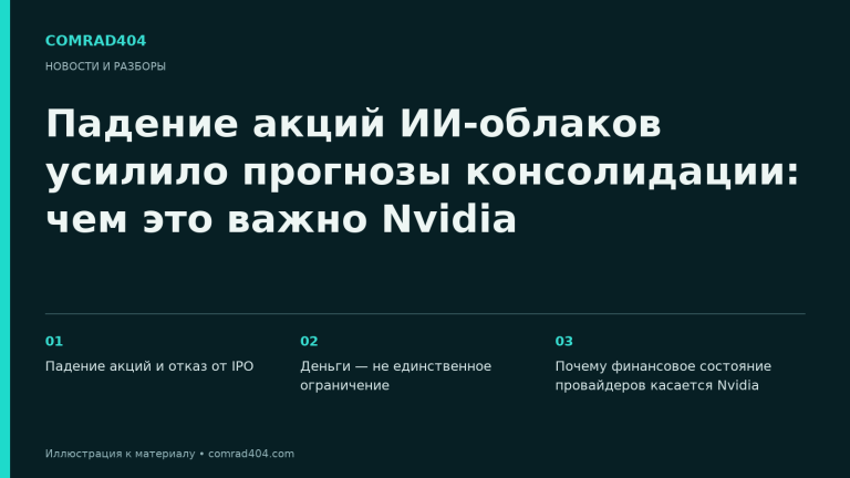 Падение акций ИИ-облаков усилило прогнозы консолидации: чем это важно Nvidia. Тематическая карточка Comrad404.