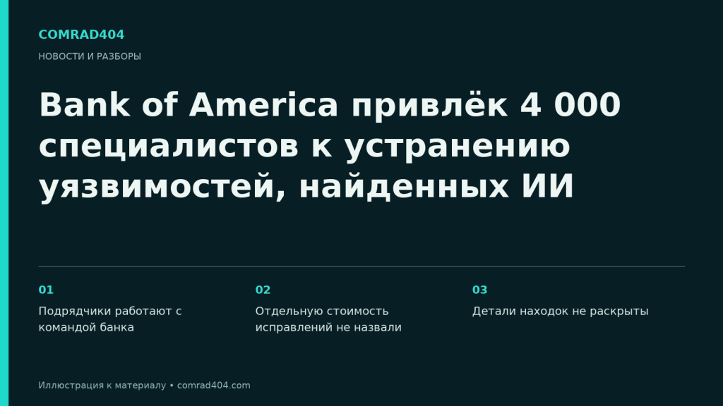 Bank of America привлёк 4 000 специалистов к устранению уязвимостей, найденных ИИ. Тематическая карточка Comrad404.