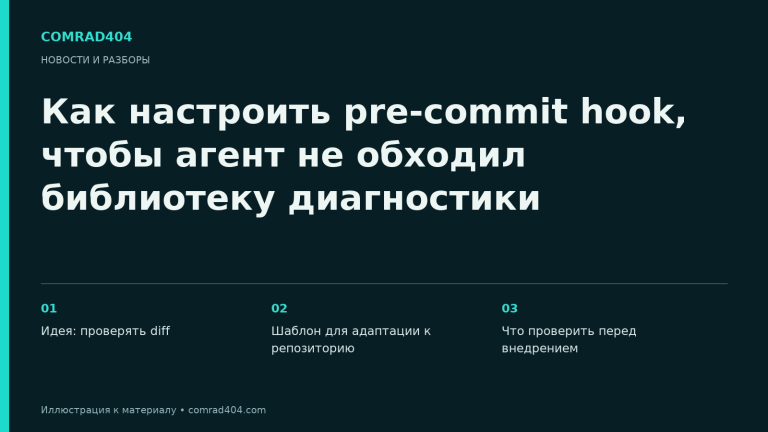Как настроить pre-commit hook, чтобы агент не обходил библиотеку диагностики. Тематическая карточка Comrad404.