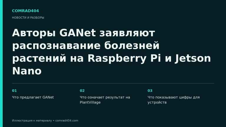 Авторы GANet заявляют распознавание болезней растений на Raspberry Pi и Jetson Nano. Тематическая карточка Comrad404.