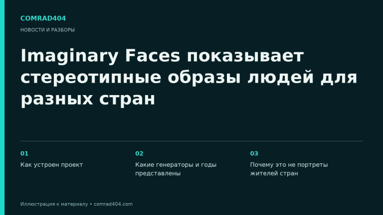 Imaginary Faces показывает стереотипные образы людей для разных стран. Тематическая карточка Comrad404.