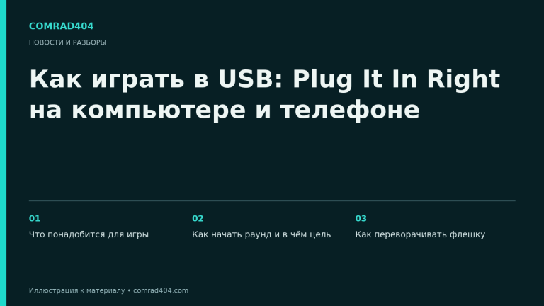 Как играть в USB: Plug It In Right на компьютере и телефоне. Тематическая карточка Comrad404.
