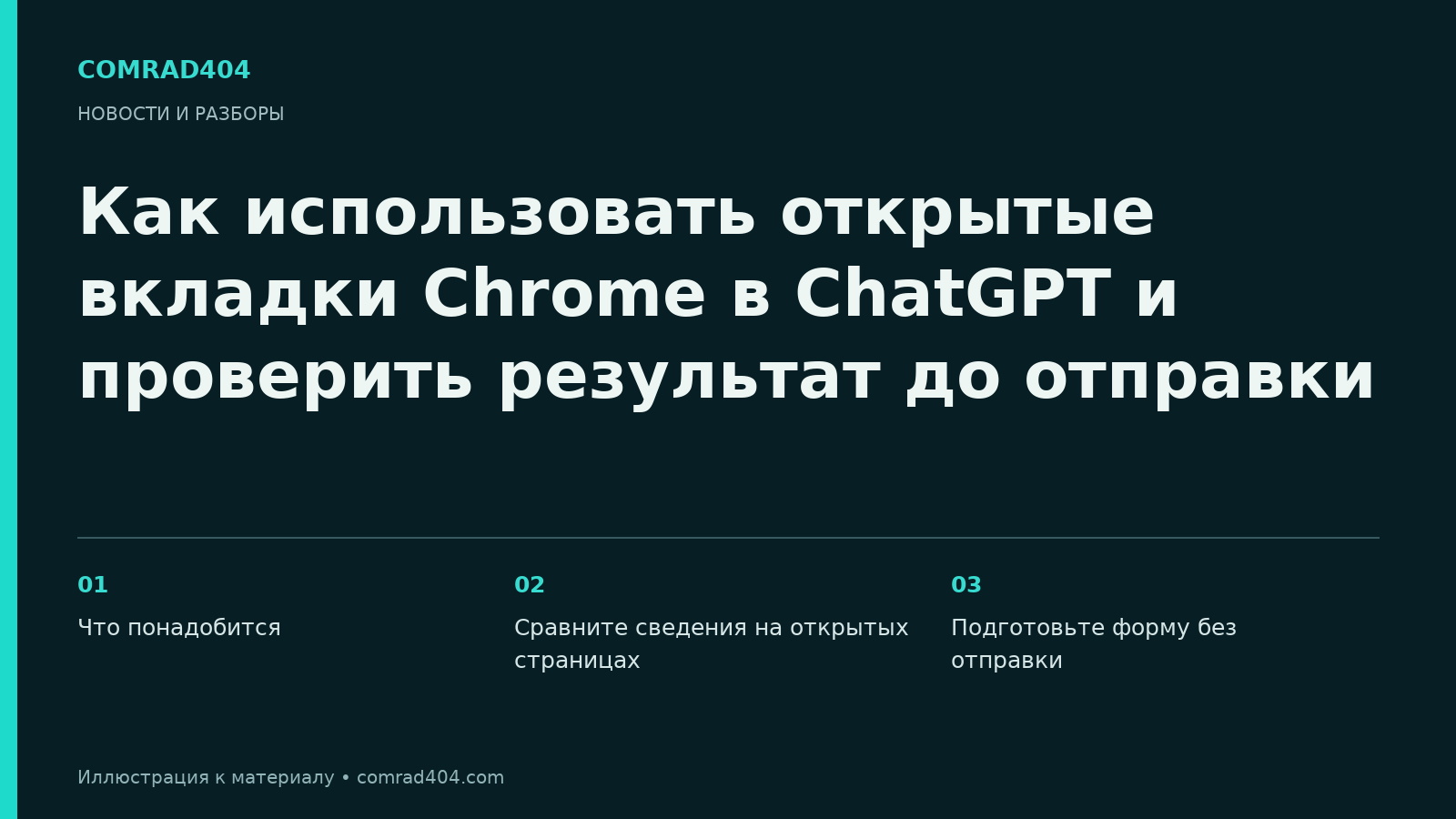 Как использовать открытые вкладки Chrome в ChatGPT и проверить результат до отправки. Тематическая карточка Comrad404.