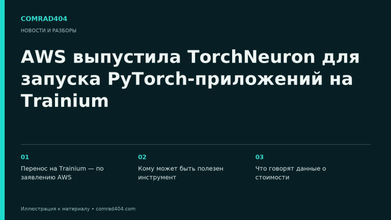 AWS выпустила TorchNeuron для запуска PyTorch-приложений на Trainium. Тематическая карточка Comrad404.