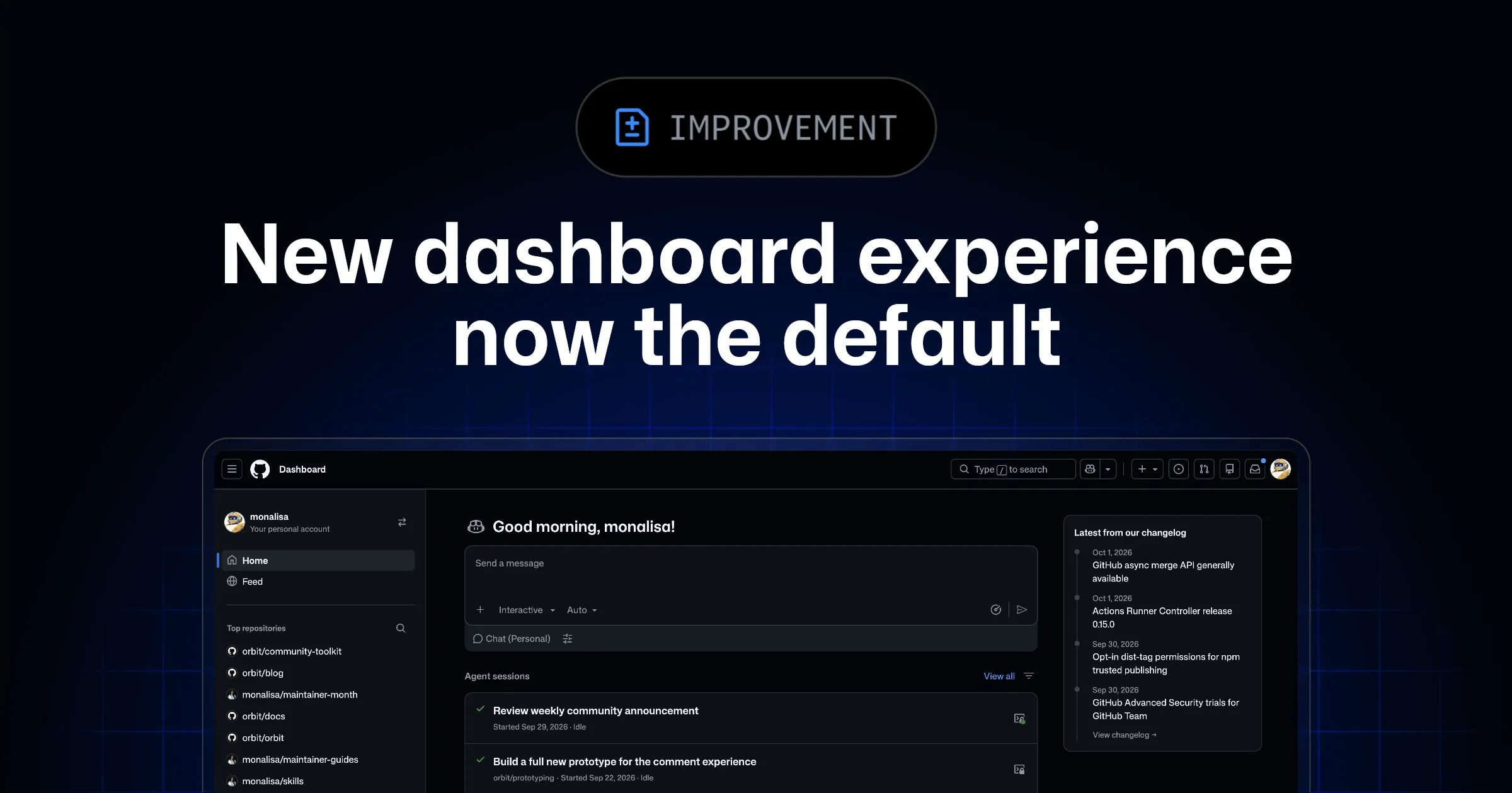 Новый дашборд GitHub с обновлённым интерфейсом